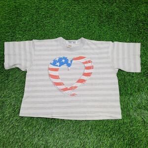 Vintage 80s USA Flag Heart Crop-Top Shirt Womens XL 22x19
